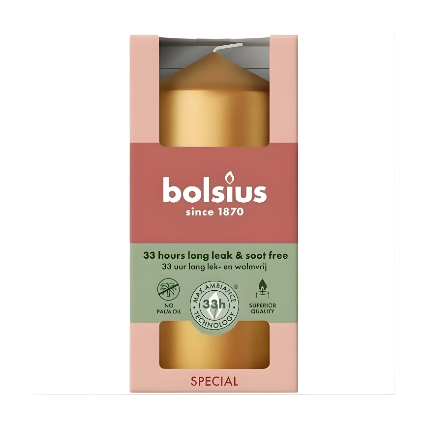 Bolsius Svece cilindrs Ø120x58mm zelta