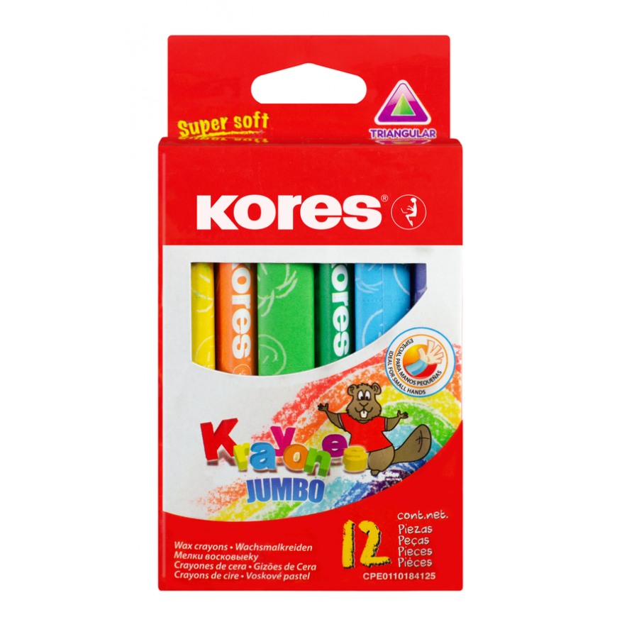 Kores JUMBO triangular chalks, 12 colors