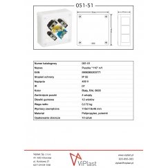 Ant paviršiaus montējama kaste ar termināliem, 12 ieejām VIPLAST VP-51 Balta IP55 118x118x46mm 051-51