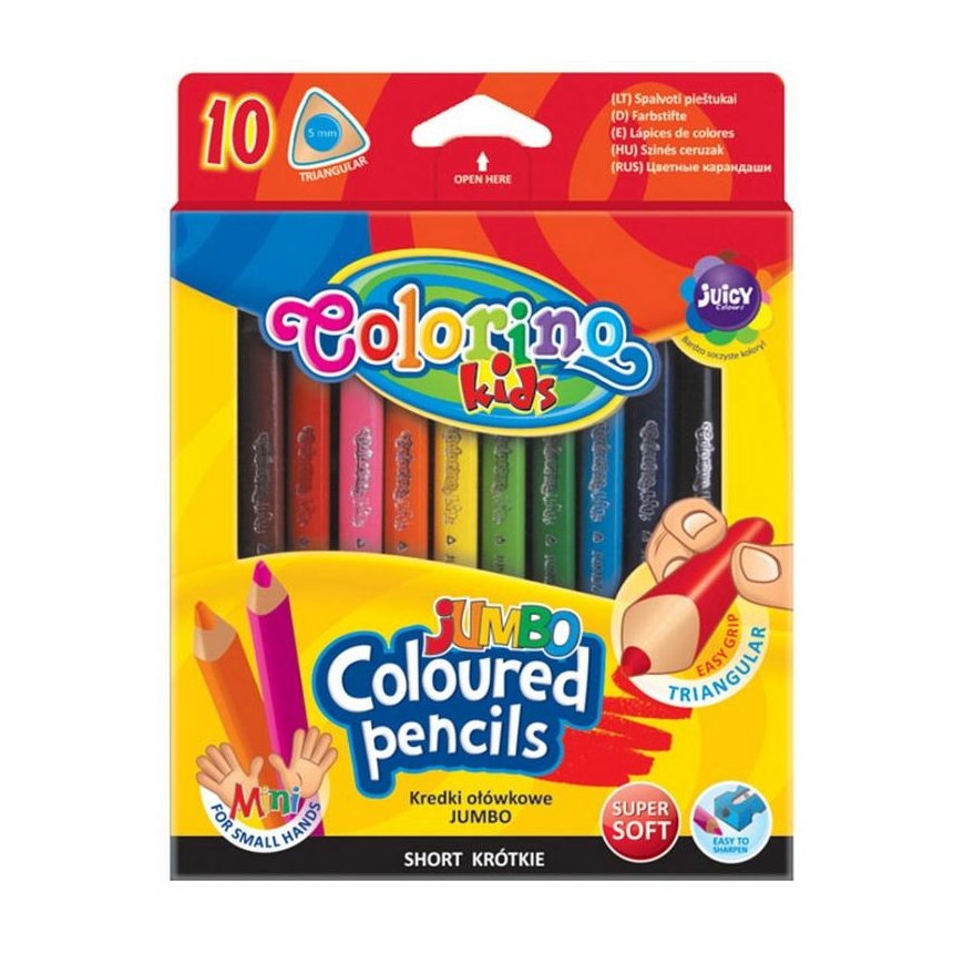 Colorful pencils, triangular, thick JUMBO COLORINO, 10 colors