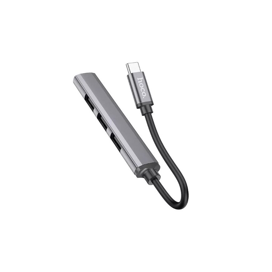 Hoco HB26 4-in-1 USB Hub Adapter USB-A to 1xUSB3.0 + 3xUSB2.0 Gray