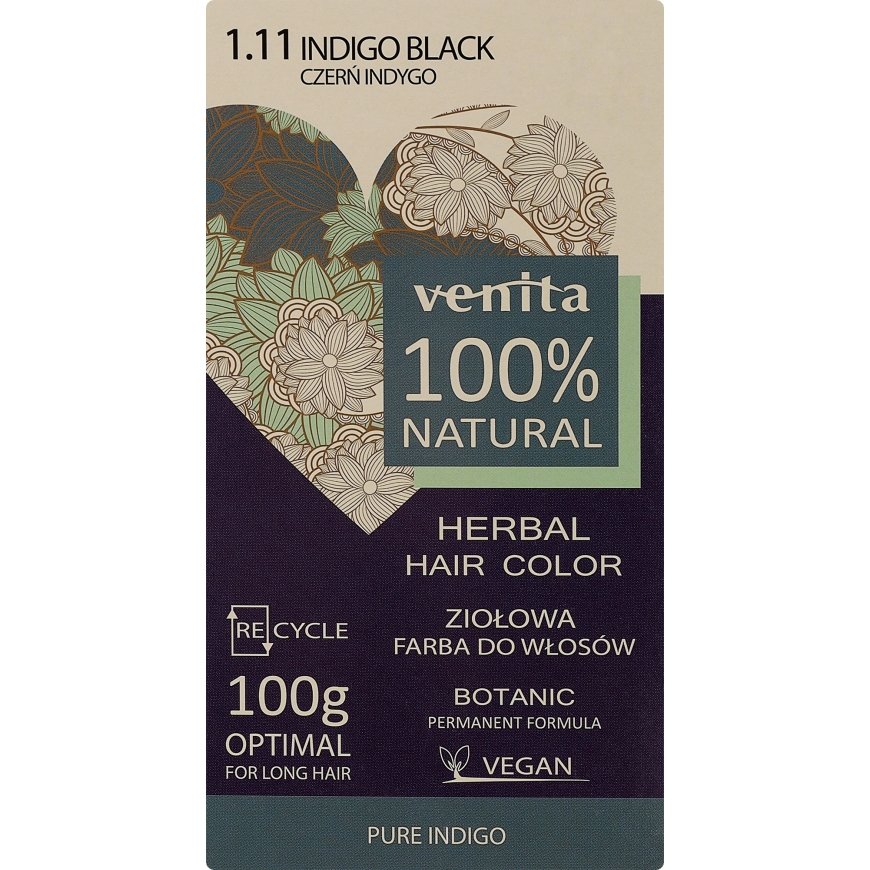 Venita yrttiväri hiuksille 1.11 Indigo Musta, 100 g