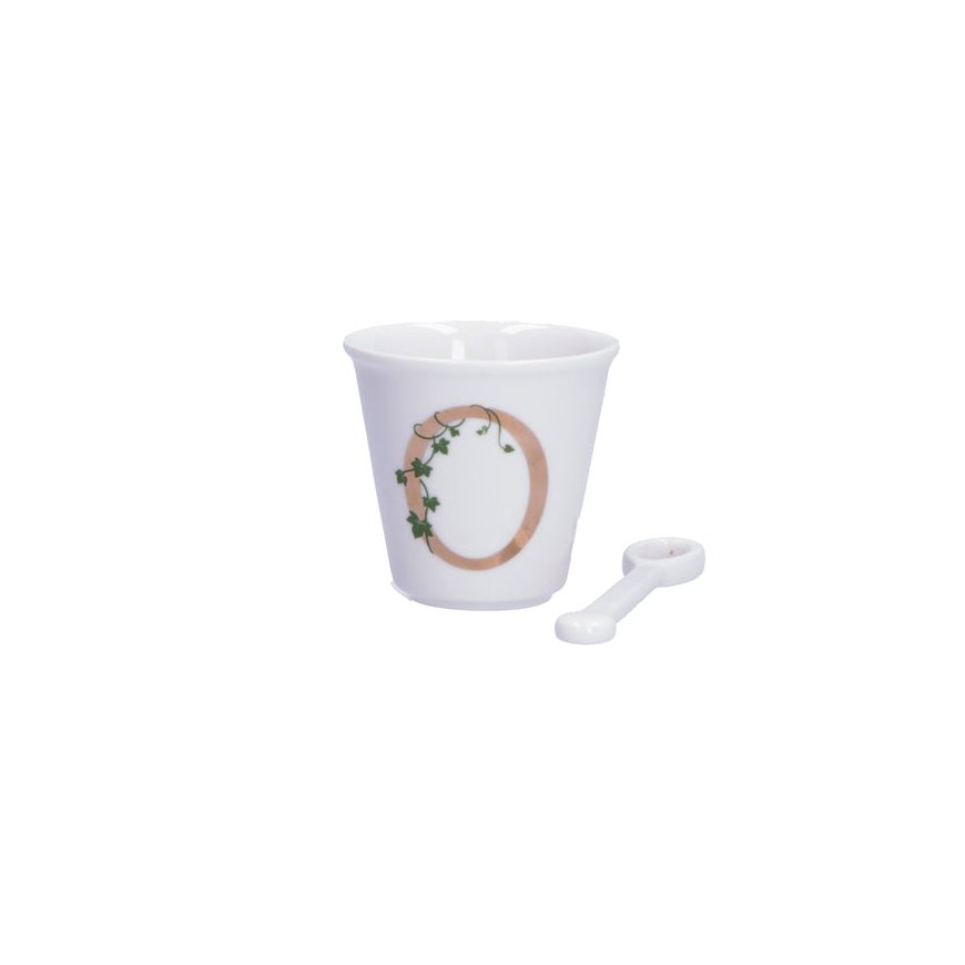 THE WHITE PORCELAIN UNIQUE cup with spoon 75 ml, O pattern