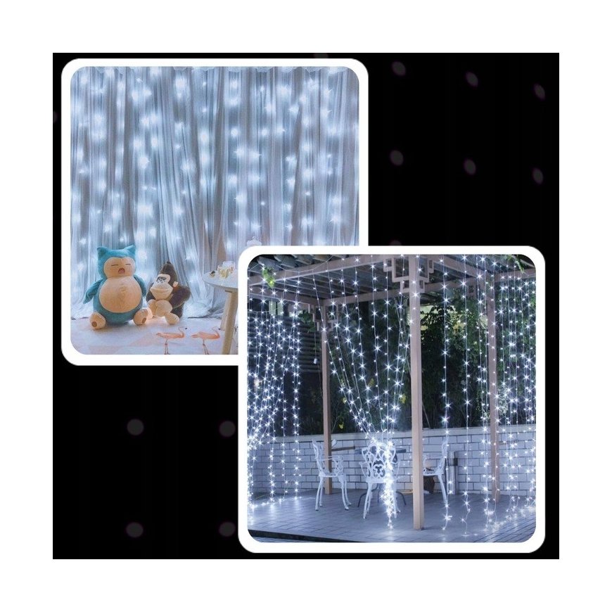 EXTRALINK ŠVIESOS UŽUOLAIDA 300 LED ŠALTOS 3X3 KALĖDINĖS EGLUTĖS GRANDINĖ 5V USB