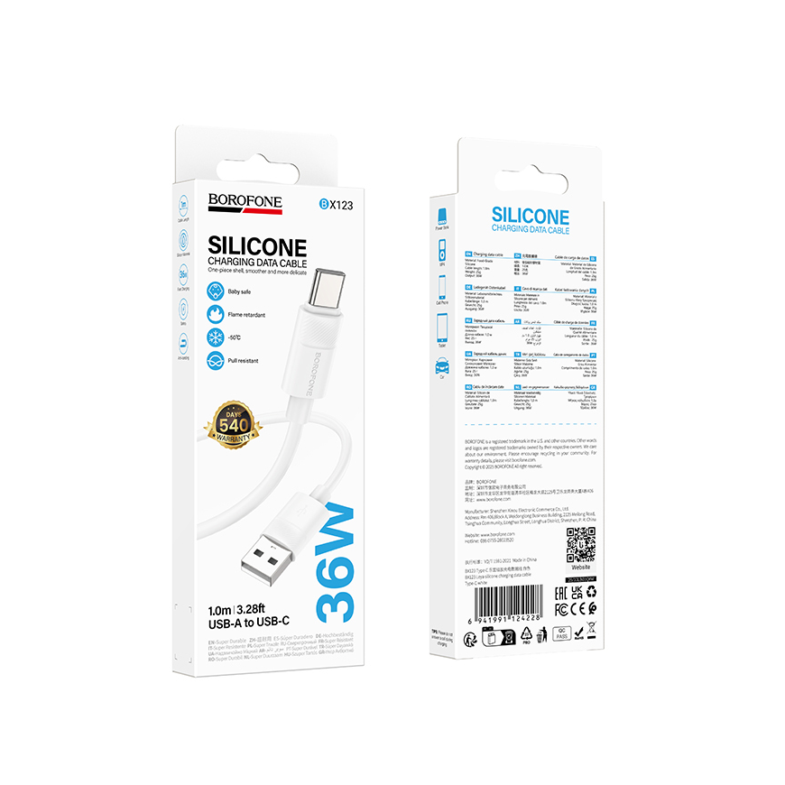Borofone Cable BX123 Leya - USB to Typ C - 36W 3A 1 metre white – 5