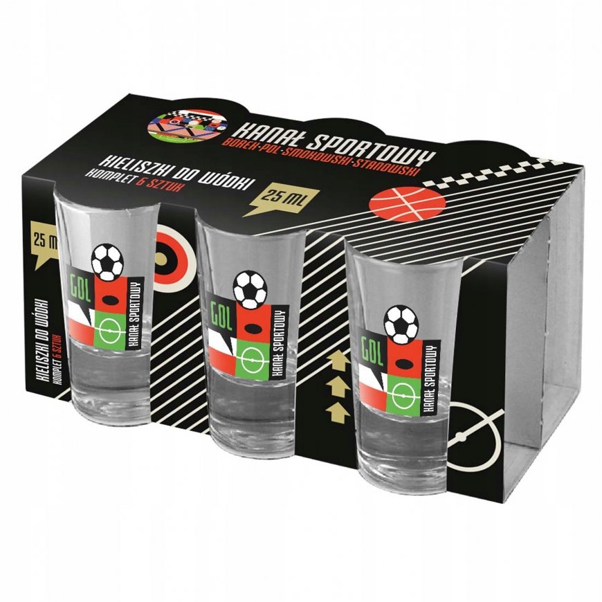 Kana Sportowy 6 degtinės stiklinių rinkinys Gol Kamuolys 25 ml SPORTS CHANNEL – 2