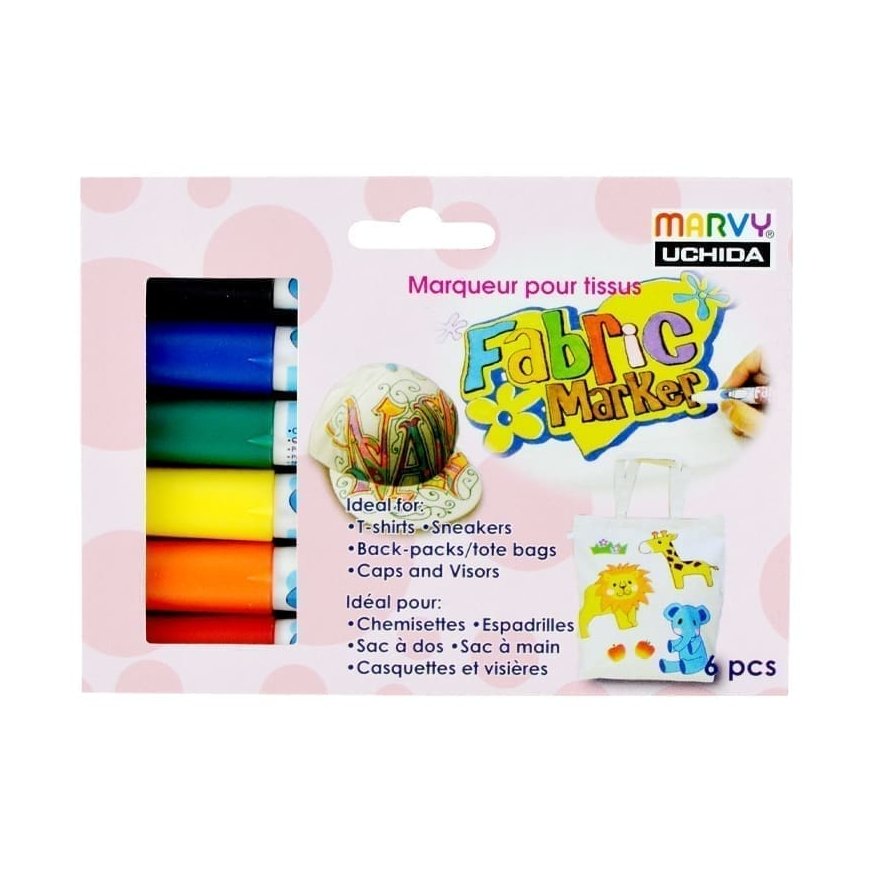 Marvy Uchida flomasterit vaaleille kankaille koristeluun 560-6A Fabric Marker Primary, 6 kpl.
