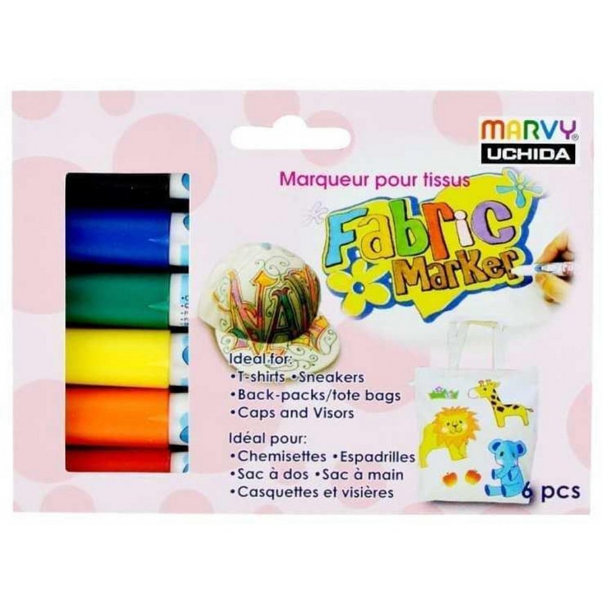 Marvy Uchida Fabric Marker 560-6A Primary for Light Fabrics Decoration, 6 pcs. – 2