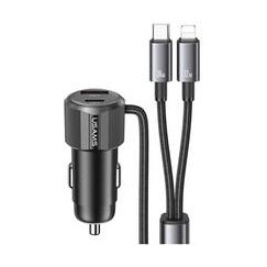 USAMS YT -sarjan CC287 66W autonlataaja 1xUSB-A 1xUSB-C + 2in1 USB-C/Lightning musta kaapeli