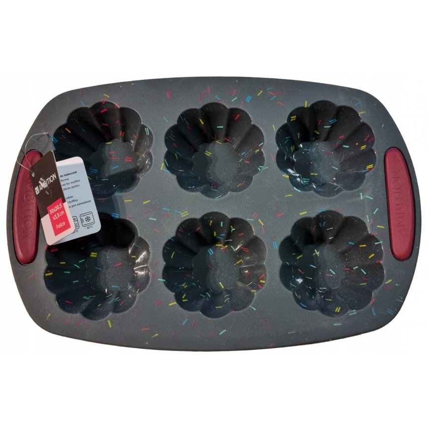 Küķības forma 6 muffinīm ar pastiprinājumu Felice 30 x 20,5 cm melna AMBITION – 2