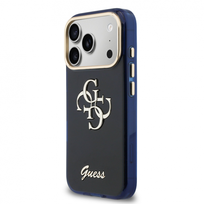 Guess IML 4G Script Metal Logo Case for iPhone 17 Pro Blue