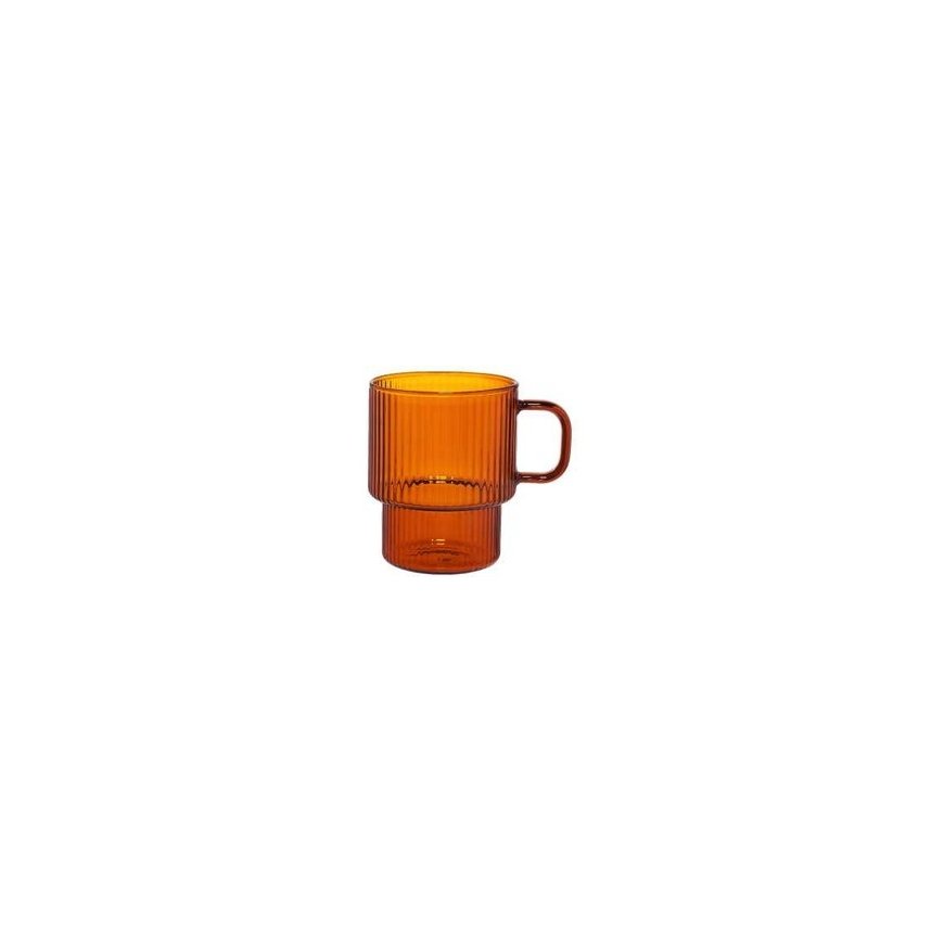 Grooved latte glass with a green handle CHiATO, 300 ml – Transparent