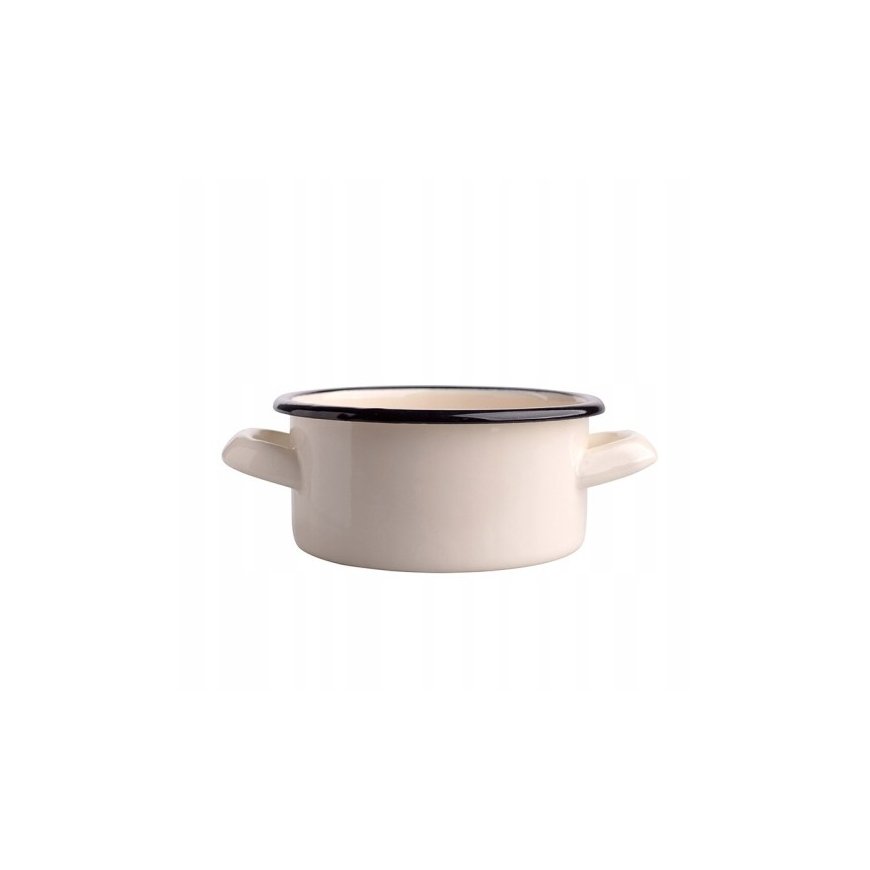 Altom Design Emaliuotas puodas 0,5 l skersmuo 12 cm, aukštis 5,8 cm, kreminės spalvos