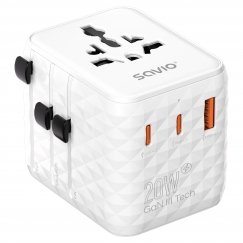 Savio AP-08 virta-adapteri ja vaihtosuuntaaja 20 W Valkoinen