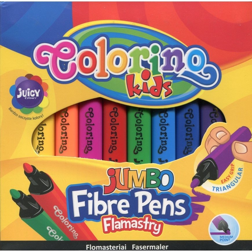 Stori tribriauniai flomasteri Jumbo COLORINO, 10 krāsu