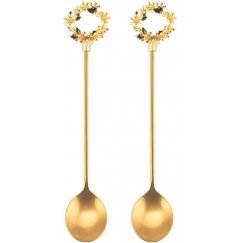 Gold Set of 2 Decorative Spoons with Christmas Wreath Design, in a Shade of Gold