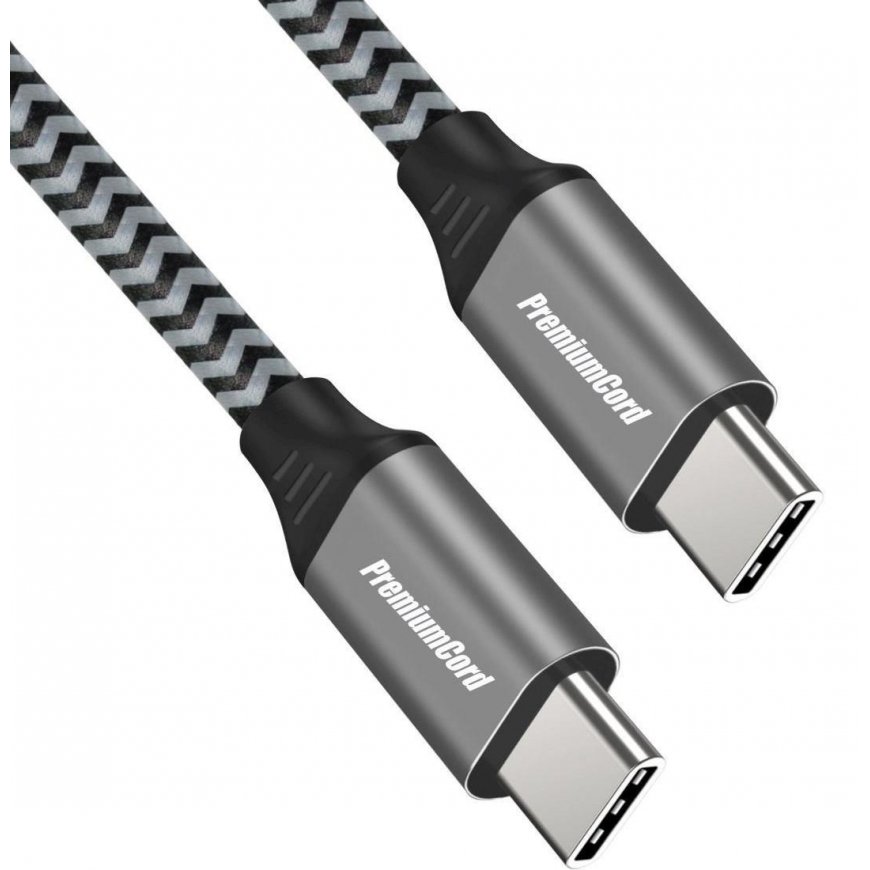 PREMIUMCORD USB-C M/M kabelis, 100W 20V/5A 480Mbps medvilnės pynė, 0,5m