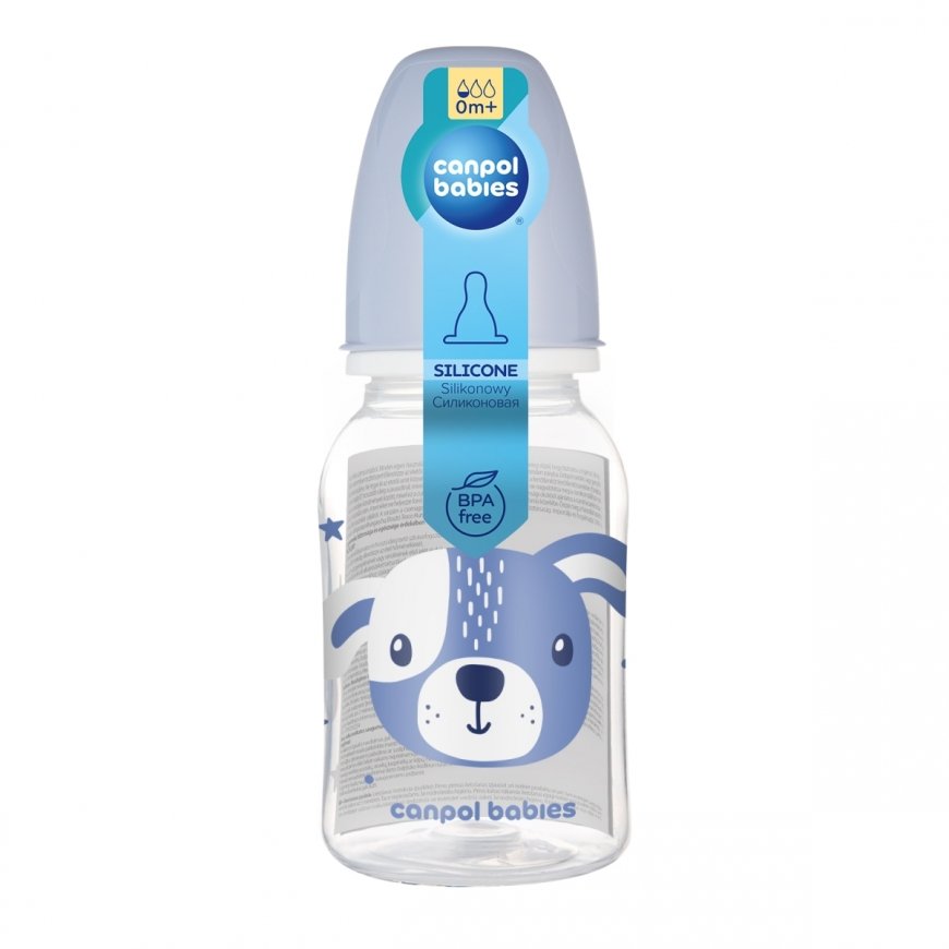 CANPOL BABIES kapea kaulainen pullo CUTE ANIMALS, 120 ml, 11/851_blu