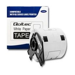 QOLTEC 50750 Лента BROTHER DK-11202 / 62мм x 100мм / 300 этикеток / Белый/Чёрный печать / Рулон с держателем