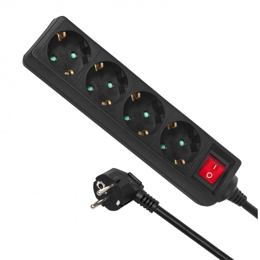 Maclean elektriskā strāvas sloksne, pagarinātājs, 4 kontaktligzdas, slēdzis, 3500W, 3m, vācu tips, MCE196G – 2