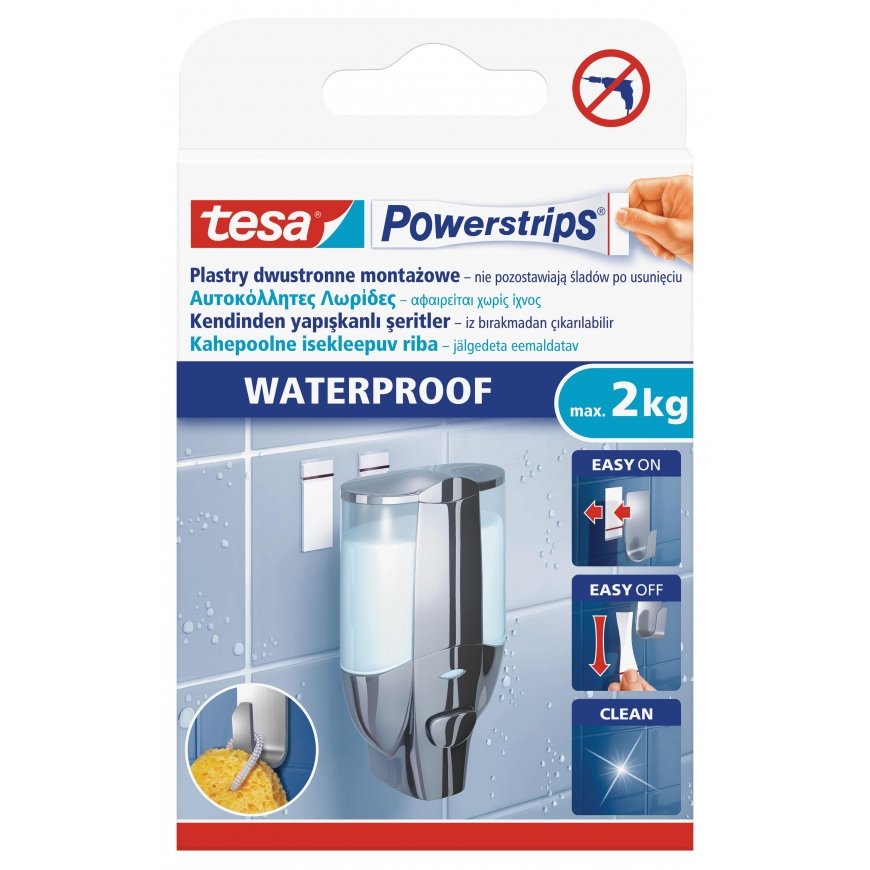 Dvipusio lipnumo nuimamos juostelės TESA Powerstrips Atsparus vandeniui Didelės, 6 vnt. – 2