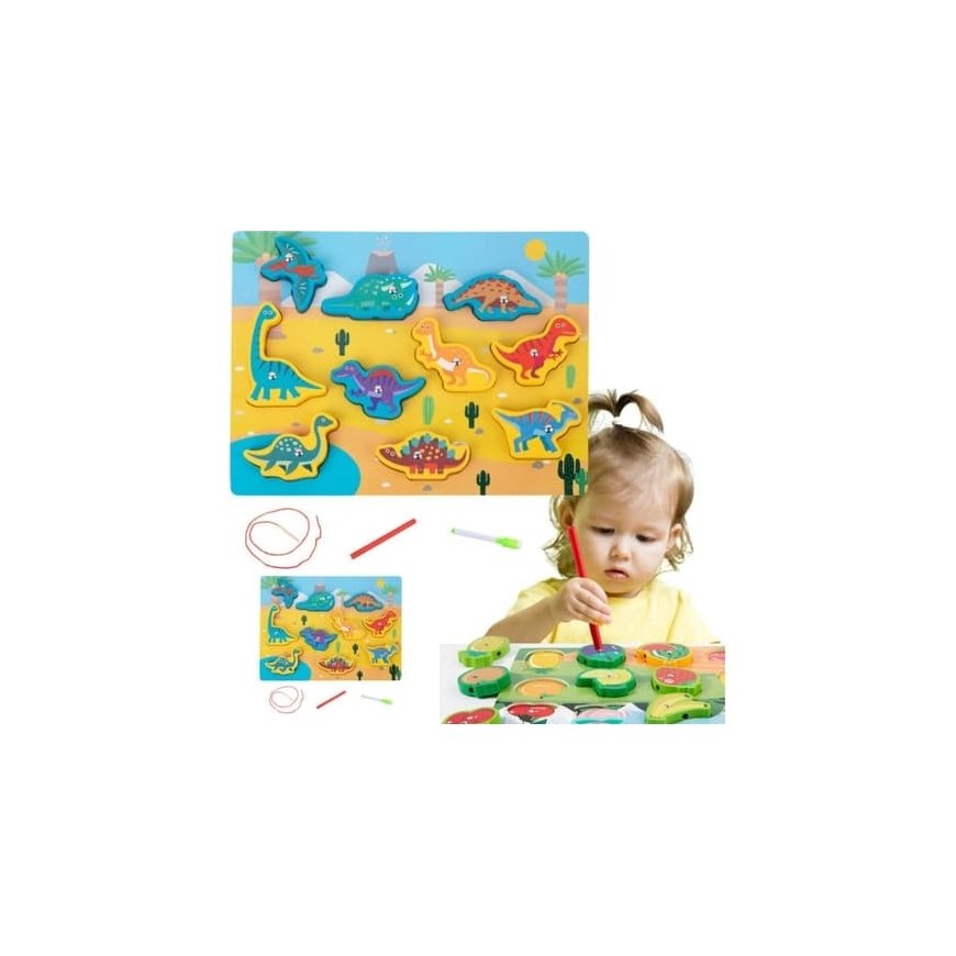 Lean Toys Medinė magnetinė dėlionė dinozaurai