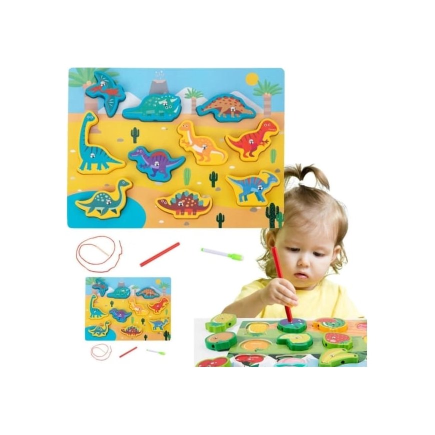 Lean Toys Medinė magnetinė dėlionė dinozaurai – 2