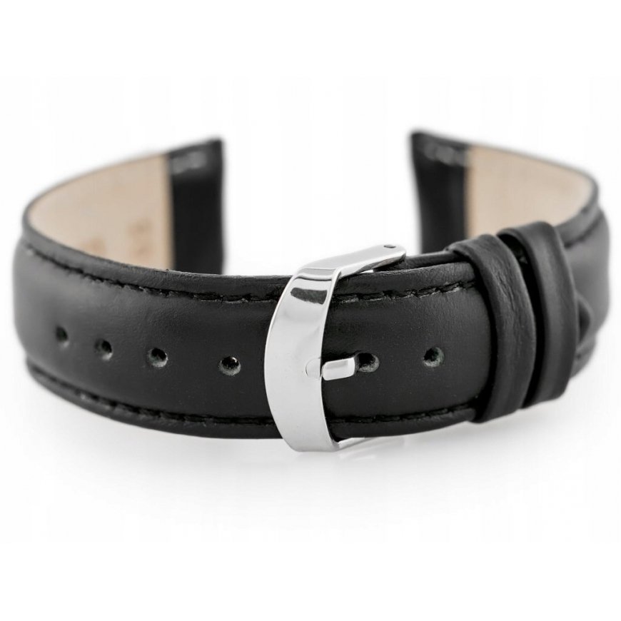 Pacific Dirželis skórzany do laikrodžio W83gold - juodas - 20mm – 2