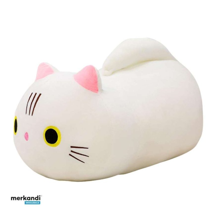 Lean Toys Plush Cat with Soft Tail, White, 40 cm