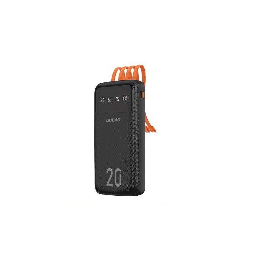 suure mahutavusega power bank, millel on 3 sisseehitatud kaablit 20000mAh USB Type C + micro USB + Lightning must (Dudao K6Pro +