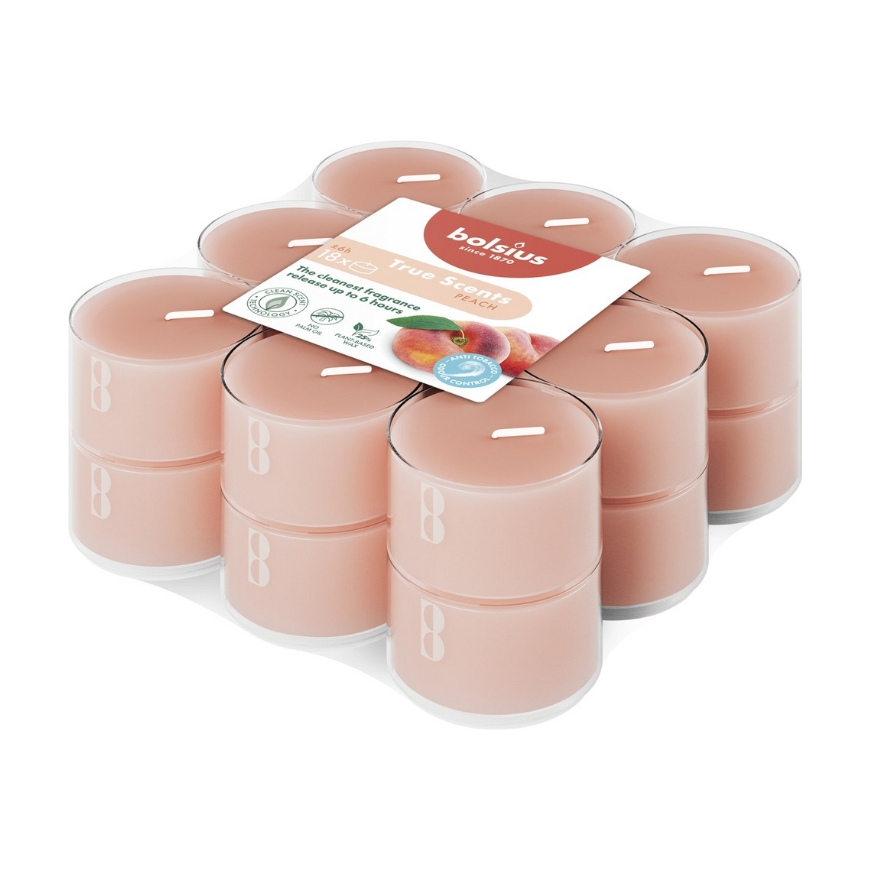 Teeküünlad aroomiga. 18 tk. True Scents virsik