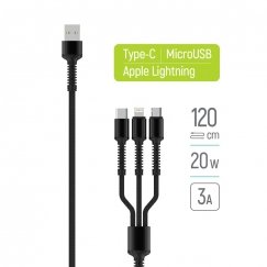 ColorWay 3in1 USB - Lightning, microUSB un USB-C 4.0A 1.2m