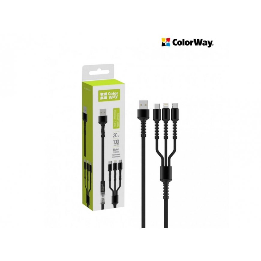 ColorWay 3in1 USB - Lightning, microUSB ja USB-C 4.0A 1.2m – 2