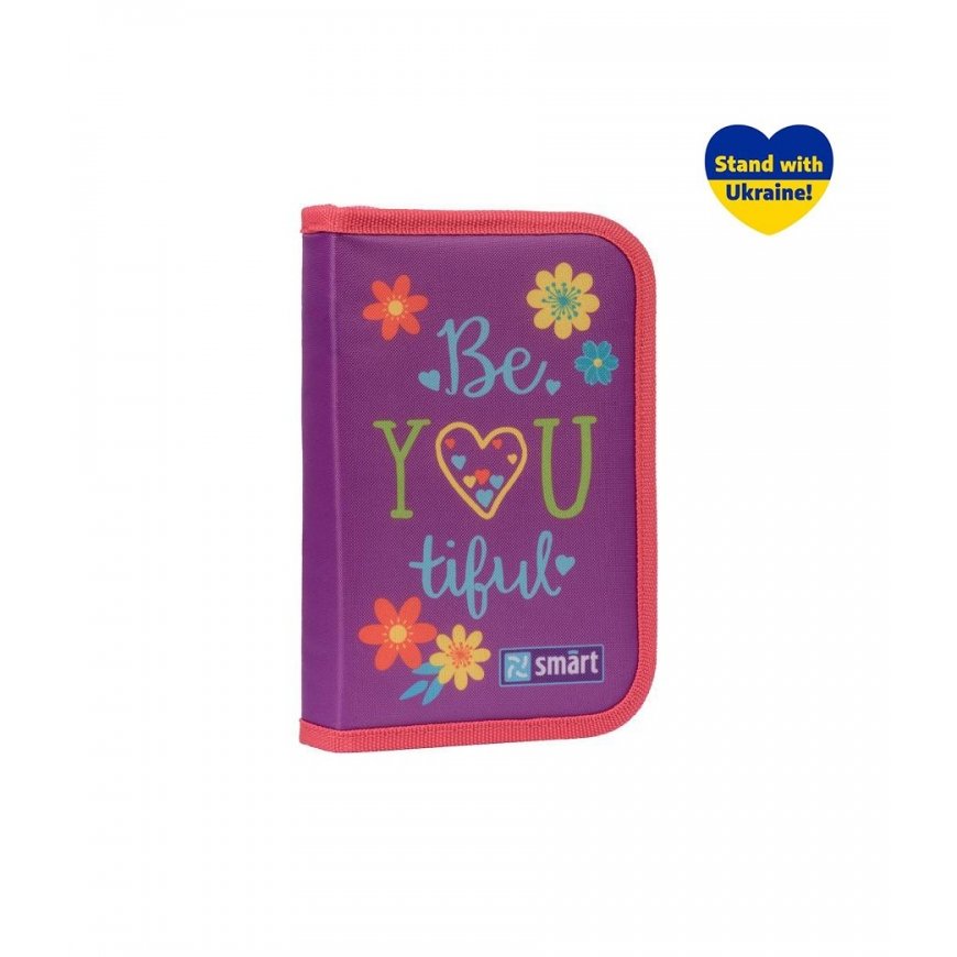 Formed pencil case with one compartment, two flaps SMART HP-04 "BeYoutiful!", violet color.