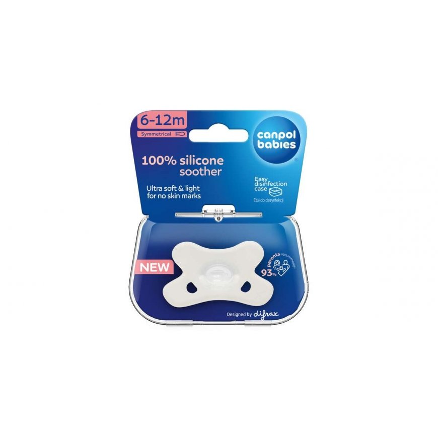 CANPOL BABIES 100% silicone symmetrical pacifier 6-12 months, 1 pc, 24/002_whi