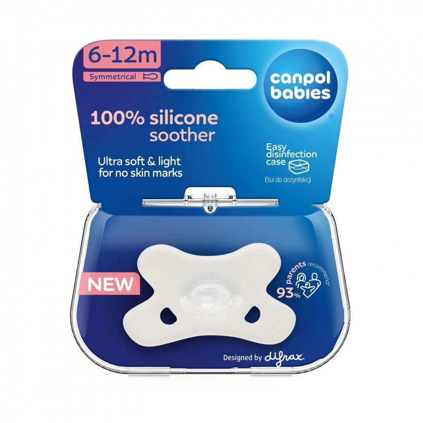CANPOL BABIES 100% silicone symmetrical pacifier 6-12 months, 1 pc, 24/002_whi – 2
