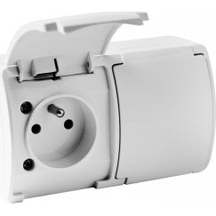Kaksinkertainen pinta-asennettava pistorasia maadoituksella, kannella VIPLAST KOALA Valkoinen IP44 162-01
