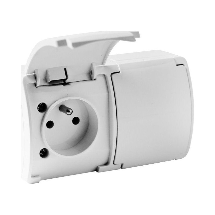 Double surface mounted socket with grounding, with flap VIPLAST KOALA White IP44 162-01