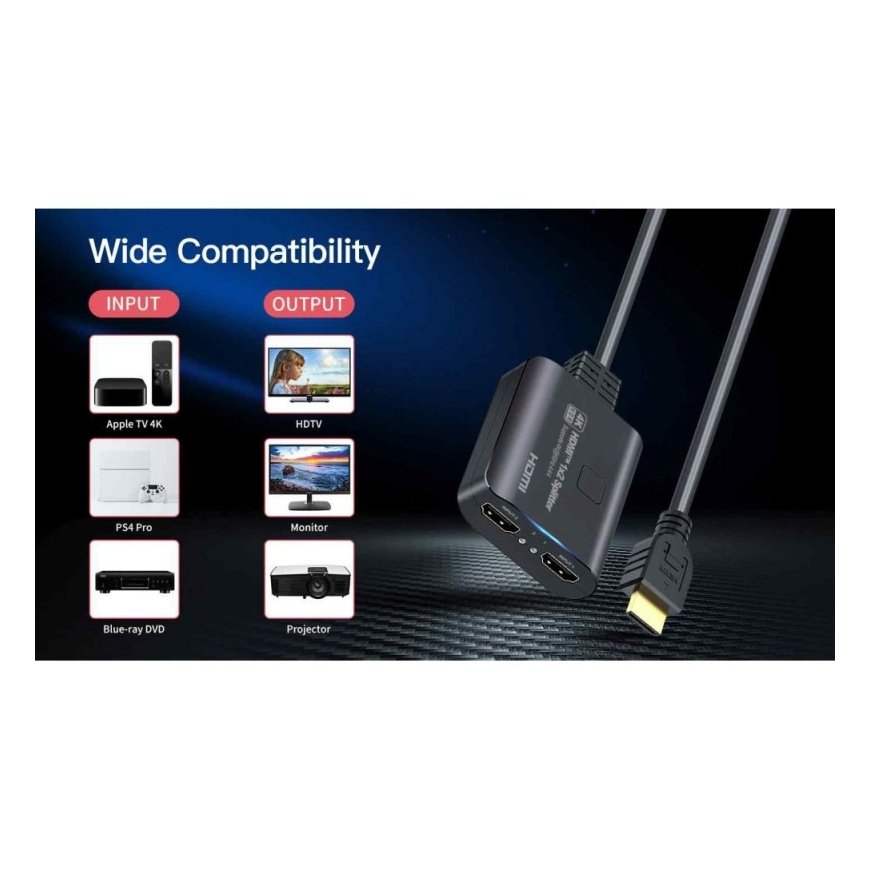 "PremiumCord" HDMI 2.0 Mini Splitter, 1-2 Pigtail Type, 4Kx2K@60Hz, HDCP2.2 Scaler – 2