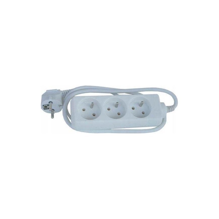 230V power extension cable, CEE7 (plug) - 3x socket, 3m, VDE certified, white