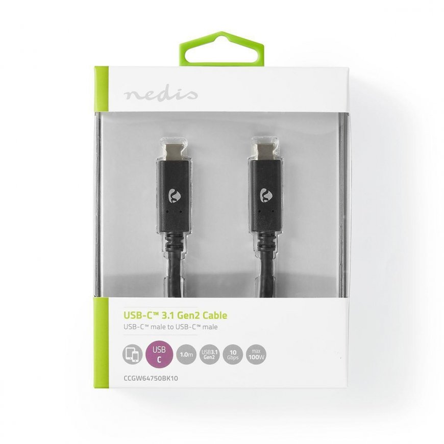 Nedis CCGW64750BK10 USB kabelis USB 3.2 Gen 2 (3.1 Gen 2) 1 m USB C Melns – 3