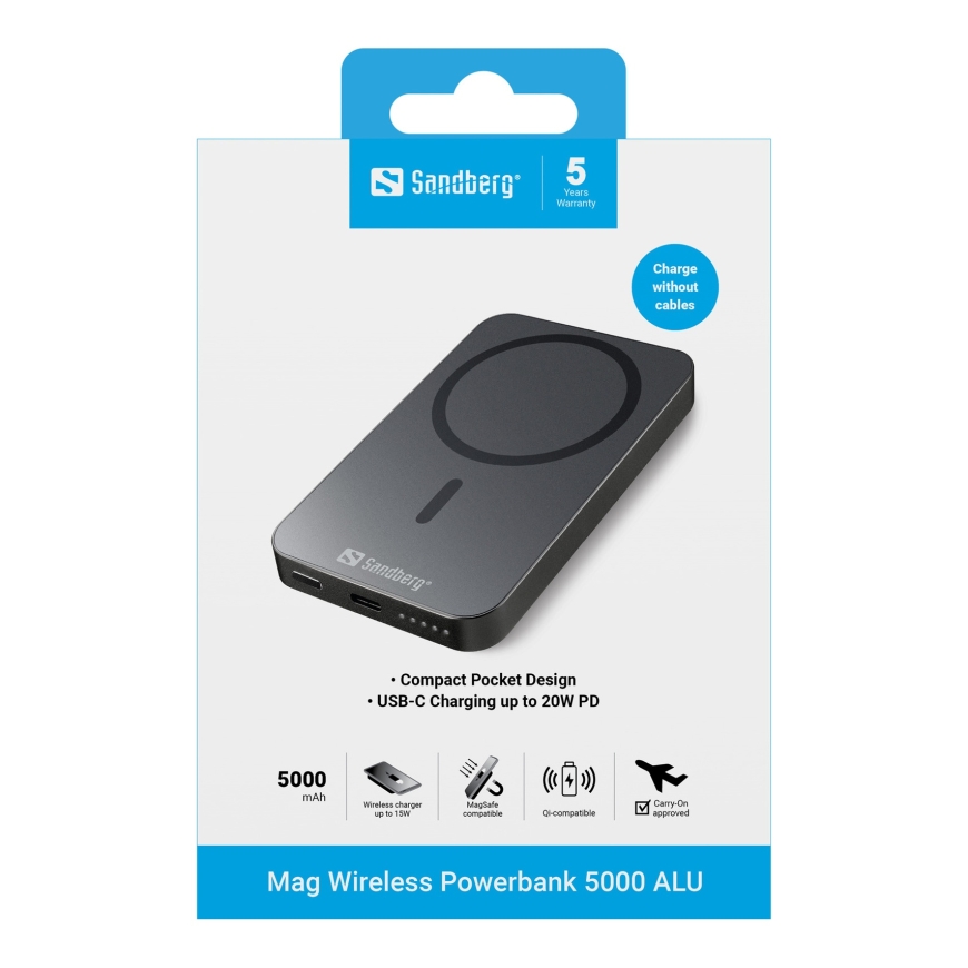 Sandberg Magnet Wireless Powerbank 5000 ALU – 4