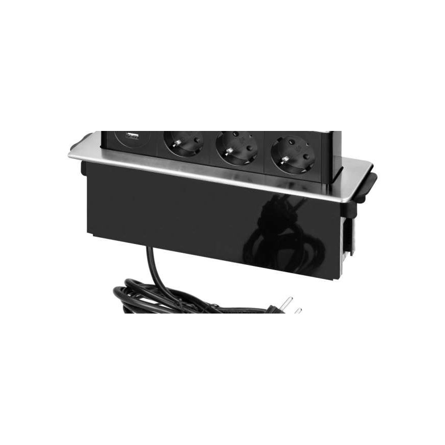 Orno Furniture Socket with pull-out function from the countertop with a flat milled edge, USB charger and 2m cable, 3x2P+Z (Schu