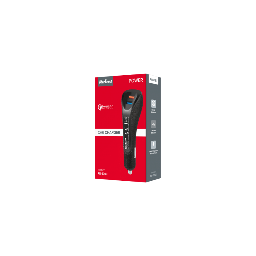 Rebel Car Charger with Quick Charge 3.0 Function 2xUSB 5100mA 15W