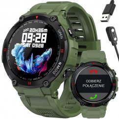Išmanusis laikrodis Gravity GT7-3, musta värvi korpuse raami koos rohelise rihmaga.