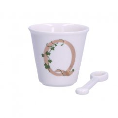 THE WHITE PORCELAIN UNIQUE Mug with Spoon 75 ml, Q pattern