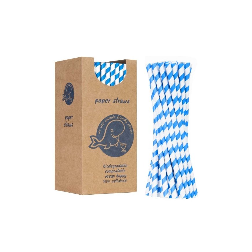 Gsg24 BIO экологически чистые бумажные трубочки PAPER STRAWS толщиной 8/205 мм - белые и синие, 160 шт.