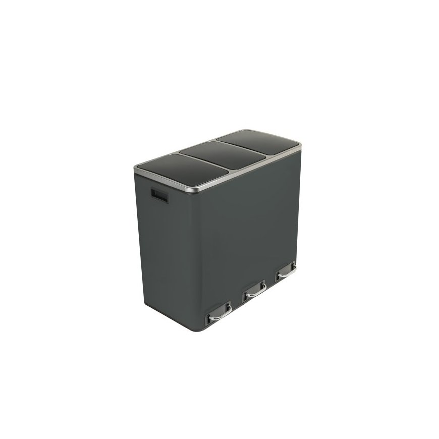 Spacetronik Three-Compartment Metal Trash Can, Dark Gray