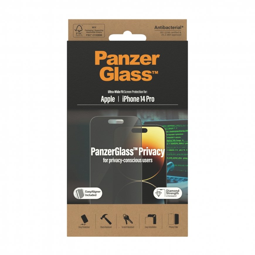 PanzerGlass ® Privacy Screen Protector iPhone 14 Pro | Ultra-Wide Fit w. EasyAligner – 3