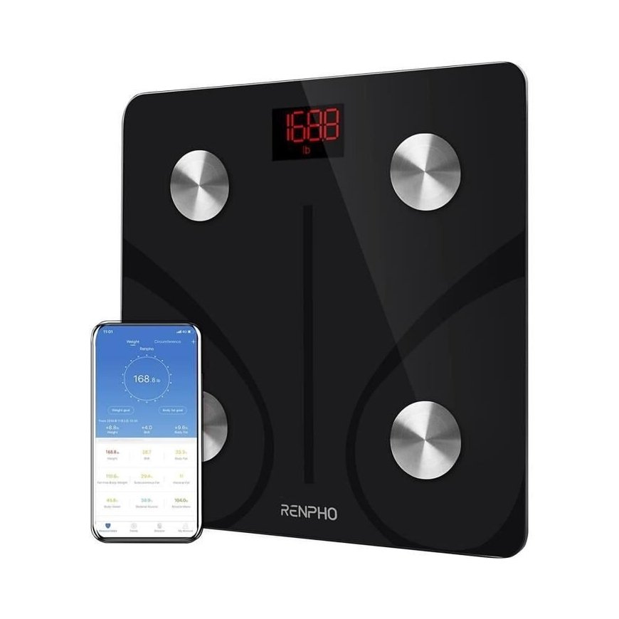 Весы RENPHO OB02720 - весы и анализатор тела с подключением по Bluetooth - 13 показателей - платформа из закаленного стекла - че